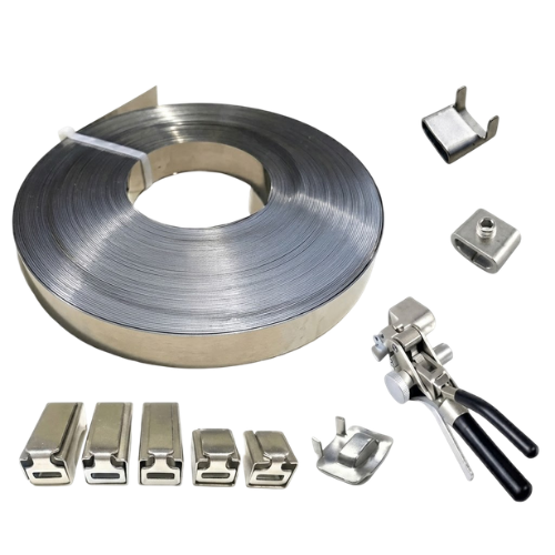 Stainless Steel Band and Buckle for heavy-duty cable, pipe, and industrial fastening applications
